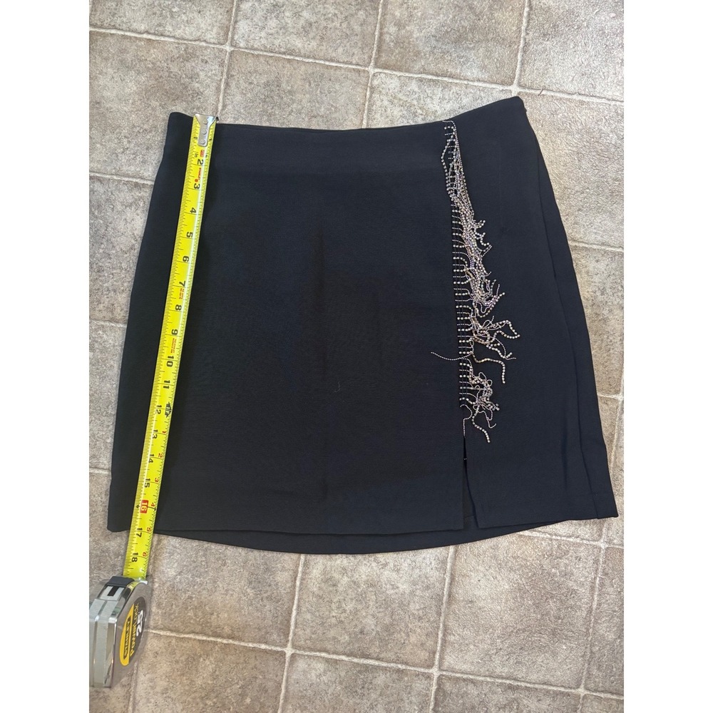 Vero Moda Black VMKASEY HW Mini Skirt Rhinestone Fringe Slit NWT Size M 10276141